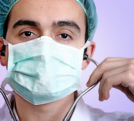 Image showing Portrait of a young doctor with stethoscope.