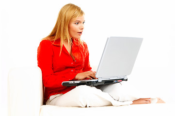 Image showing Women with laptop on couch