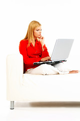 Image showing Women with laptop on couch