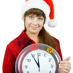 Image showing Santa girl with the clock