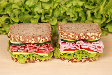 Image showing Sandwiches with salami and ham