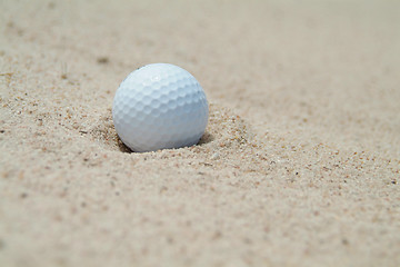 Image showing Golf-ball in bunker