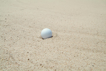 Image showing Golf-ball in bunker