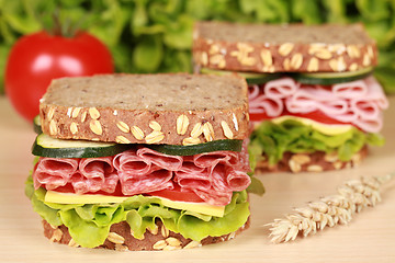 Image showing Sandwiches with salami and ham