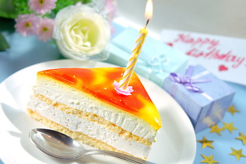 Image showing cake with candle for birthday  