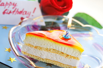 Image showing cake with candle for birthday  