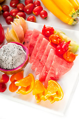 Image showing mixed plate of fresh sliced fruits