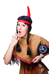 Image showing woman wearing indian costume with pipe of peace