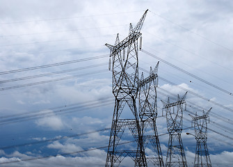 Image showing Electrical tower in the biggest hydroelectric plant of the world