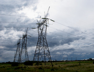 Image showing Electrical tower in the biggest hydroelectric plant of the world