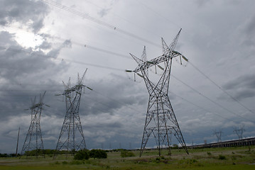 Image showing Electrical tower in the biggest hydroelectric plant of the world