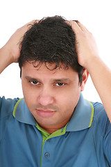 Image showing Portrait of young sad man worrying or having pain