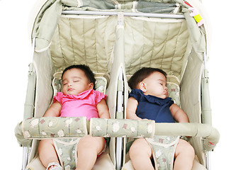 Image showing twins sleeping in their stroller