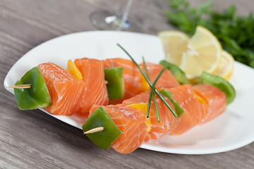 Image showing Salmon skewer