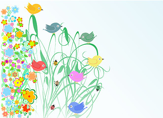 Image showing cute flowers and bird vector holidays greeting card