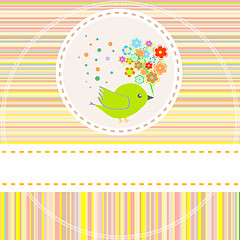 Image showing Birthday card with cute birds with flowers and gifts vector