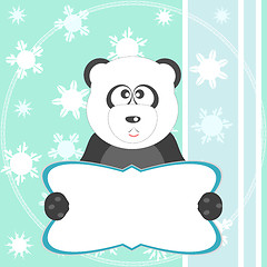 Image showing panda bear on soft green greeting vector card