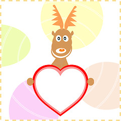 Image showing xmas rudolph deer holding heart card for text vector
