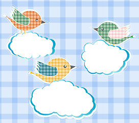 Image showing birds sitting on the clouds in sky. vector