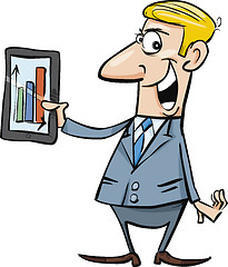 Image showing Happy businessman with chart on tablet