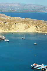 Image showing Scenic view of Lindos bay at Rhodes island. Greece 