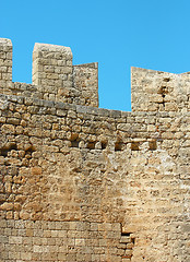 Image showing Walls of ancient acropolis at Lindos, Rhodes Island (Greece) 