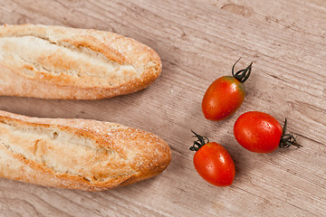 Image showing Baguette and tomatoes