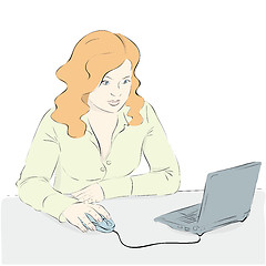 Image showing young woman uses a laptop