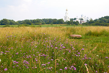 Image showing Flowers with Monastery Church on background