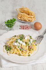 Image showing noodles with cream and ham