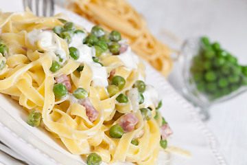 Image showing noodles with cream and ham