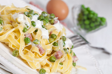 Image showing noodles with cream and ham