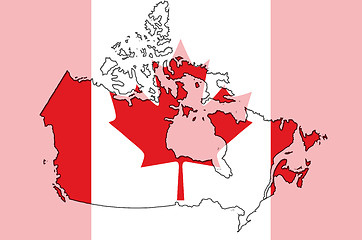 Image showing Outline  map of canada with transparent canadian flag in backgro