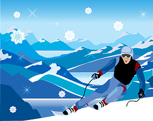 Image showing skier sloping down from the hill