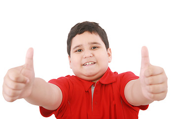 Image showing Thumbs up shown by a happy young boy 