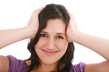 Image showing Worried woman portrait isolated over a white background 
