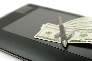 Image showing Graphic tablet with pen and money