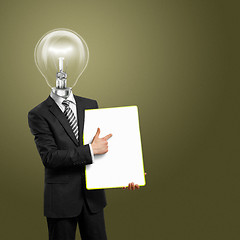 Image showing lamp head businessman with empty write board