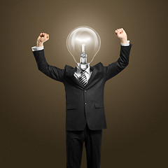 Image showing lamp-head businessman with hands up