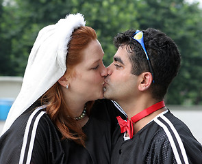 Image showing Wedding day kiss