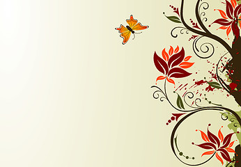 Image showing Grunge flower background with butterfly