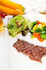 Image showing juicy BBQ grilled rib eye ,ribeye steak and vegetables