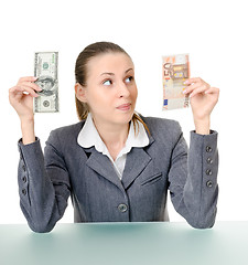 Image showing business woman holding a currency