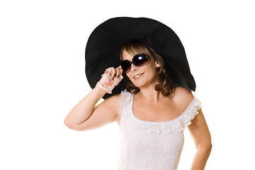 Image showing woman in black hat  and sunglasses