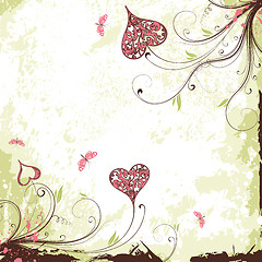 Image showing Valentines Day grunge background with hearts and flowers