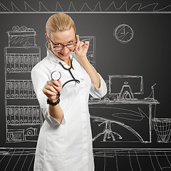 Image showing young doctor woman with stethoscope