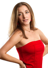 Image showing european woman in red dress