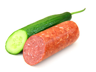 Image showing Fresh sausage and cucumber