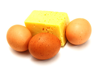 Image showing cheese and eggs, isolated on white.