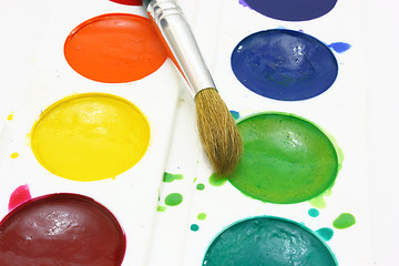 Image showing Paints with brushes
